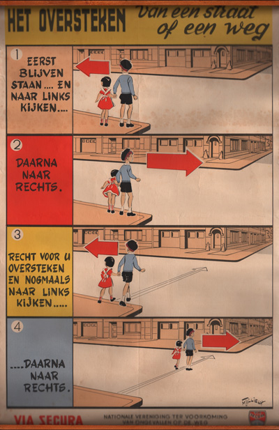 Verkeersles : Het oversteken van een straat of een weg. 1